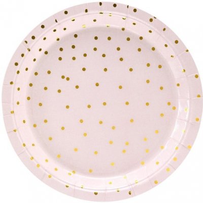 PartyDeco Papírové talířky růžové se zlatými tečkami 18 cm