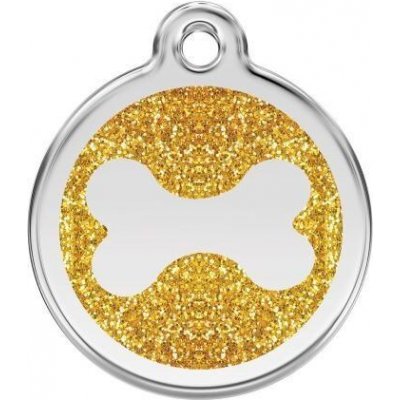 Red Dingo známka Bone Glitter Gold Kost zlatá třpytivá S 20 mm – Sleviste.cz