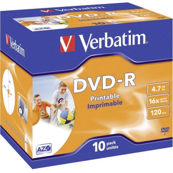 Verbatim DVD-R 4,7GB 16x, printable, plastová krabička, 10ks (43521)