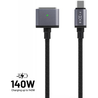 Nabíjecí opletený kabel FIXED s konektory USB-C/MagSafe 3, 2m, 140W, šedý – Zbozi.Blesk.cz