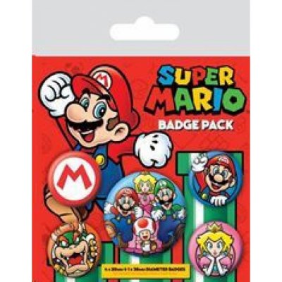 CurePink Set 5 Placek Nintendo Super Mario průměr 2,5 cm a 3,8 cm – Zboží Mobilmania