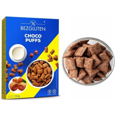 Choco Puffs KAKAOVÉ POLŠTÁŘE BEZLEPKOVÉ OŘECHOVÉ NÁPLNĚ Bezgluten 250 g – Zboží Dáma