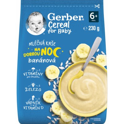 Gerber cereální mléčná kaše na dobrou noc s banánem 230 g