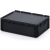 Úložný box TBA Plastová ESD Euro přepravka 600x400x170 mm s víkem plný úchyt