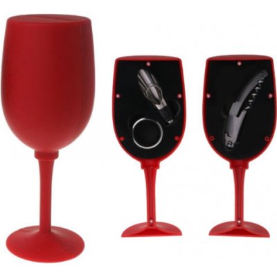 Luxusní set na víno Sklenice, vývrtka, nálevka a kroužek, červená – Zboží Mobilmania
