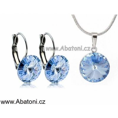 Swarovski Elements Rivoli vlepený krystal Stříbrná sada náušnice a přívěsek s řetízkem modré kulaté 39140.3 Light Sapphire modrá světlá blankytná – Zboží Dáma