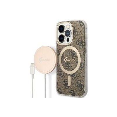 Pouzdro Guess case + charger set Apple iPhone 14 Pro 4G MagSafe hnědé