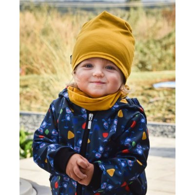 dětská čepice bavlněná oboustranná černá+hořčicová – Zboží Dáma