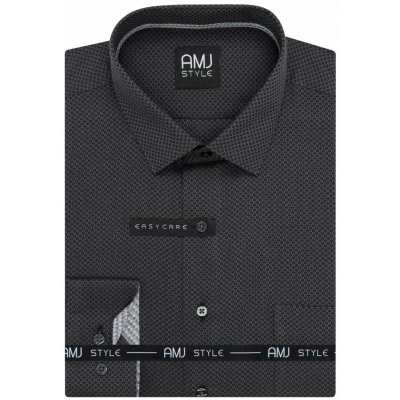 AMJ pánská bavlněná košile dlouhý rukáv slim fit VDSR1429 černá puntíkovaná – Sleviste.cz
