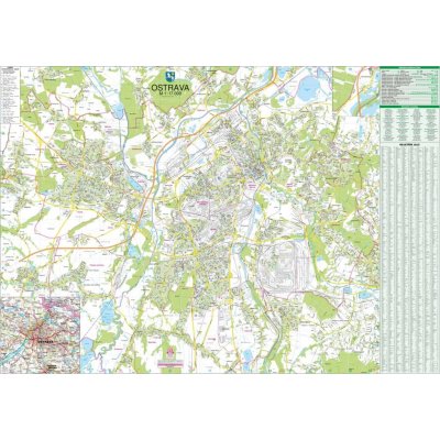 Ostrava - nástěnná mapa 130 x 92 cm ve stříbrném hliníkovém rámu – Zboží Mobilmania