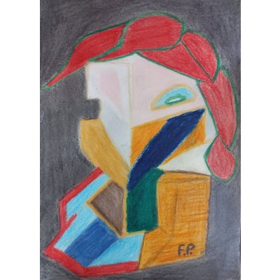 Petr Farták, Hlava,tvář VI., Malba na papíře, pastelka, 21 x 29 cm – Zboží Mobilmania
