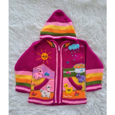 Dětský ručně vyšívaný svetr v Peru růžový – Zboží Dáma