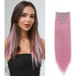 Vlasy clip in 7 pásů - světle růžové vlasové příčesky rovné 50 cm