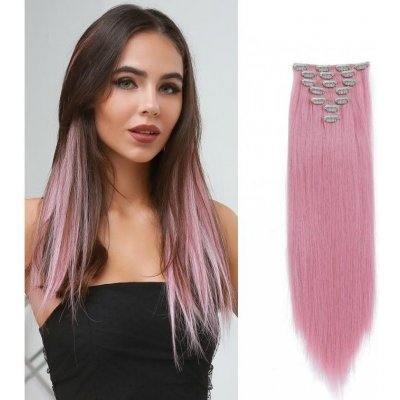 Vlasy clip in 7 pásů - světle růžové vlasové příčesky rovné 50 cm – Zboží Mobilmania