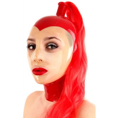 Latexová maska s transparentním obličejem S červená otvor pro vlasy