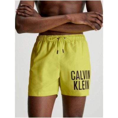 Calvin Klein pánské střední plavecké šortky se stahovací šňůrkou KM0KM00794 LRF neon.žluté – Zboží Mobilmania
