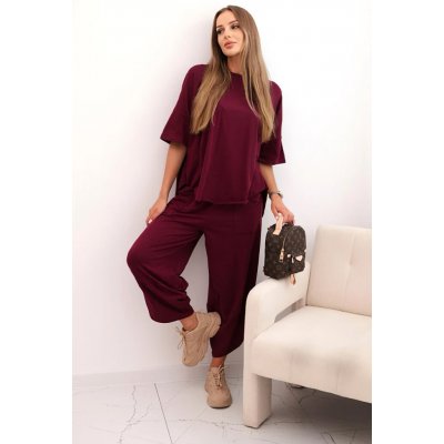 Fashionweek italská bavlněná tepláková souprava halenka krátký rukáv+ kalhoty K6727 vínová – Zboží Mobilmania