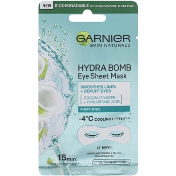Garnier Moisture Smoothness s kokosovou vodou a kyselinou hyaluronovou textilní maska na oči 6 g