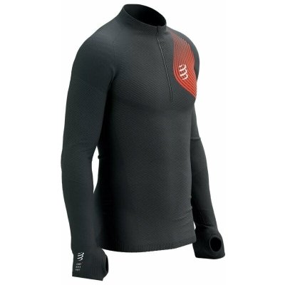 Compressport Winter Trail Postural LS Top Black/Red běžecké tričko s dlouhým rukávem