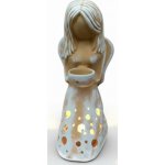 Keramikaportal.EU|Anděl keramický,klečící s miskou| Výška 32cm|Bílá patina|Na čajovou svíčku| – Zboží Dáma