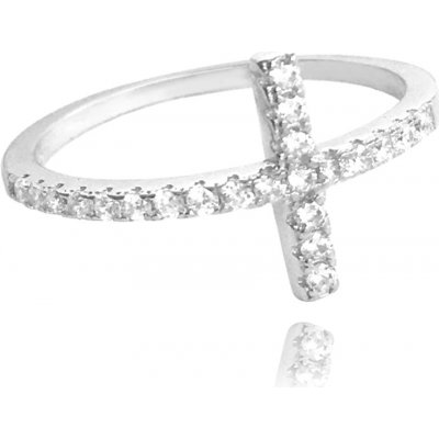Minet Stříbrný prsten Křížek s bílými zirkony JMAN0005SR50 – Zboží Dáma