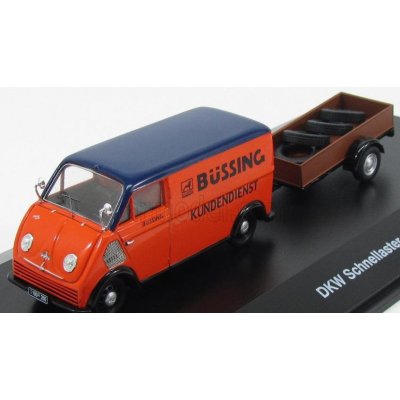 Schuco DKW F89l Van Bussing Kundendiest With Trailer And Tyres 1954 Oranžová Modrá Hnědá 1:43 – Zboží Mobilmania
