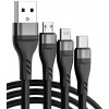 Magnetický USB kabel 3v1 microUSB, USB typ C, Lightning 100 cm černý