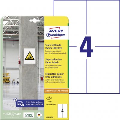Avery Zweckform L7876-20 Super lepivé etikety 105x148mm 80 ks bílá – Hledejceny.cz