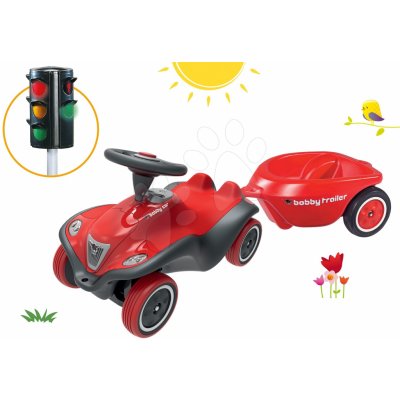 BIG Set auto Next Bobby Car BIG červené+prívesný vozík oválny so svetelným semaforom56230-4 – Zboží Mobilmania