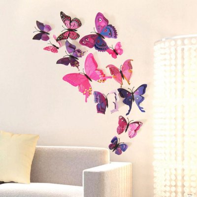 Nalepte.cz 3D dekorace motýlci růžová fialová 12 ks 12 ks 5 až 12 cm – Zboží Mobilmania