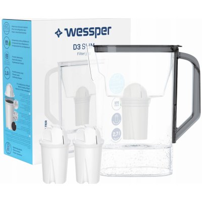 Wessper D3 Slim Aquaclassic 2,7l černý filtrační džbán do chladničky + 3x filtrační patrona Wessper Aquaclassic – Zboží Mobilmania