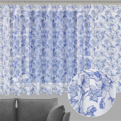 Voál - Modré květy na bílém - ZAC-016 - výška 150 cm Pouze metráž – Hledejceny.cz