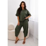 Fashionweek bavlněná tepláková souprava halenka krátký rukáv+ kalhoty K6727 khaki – Zboží Mobilmania