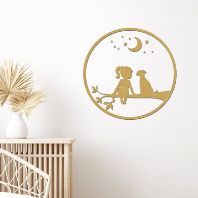 dřevo života dřevěná dekorace na zeď dívka s psíkem 60 buk – Hledejceny.cz