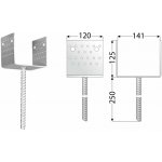 Domax zapuštěná patka sloupku typu U PSS 140 U - 141 x 120 x 125 x 4.0 mm 4 ks – Sleviste.cz