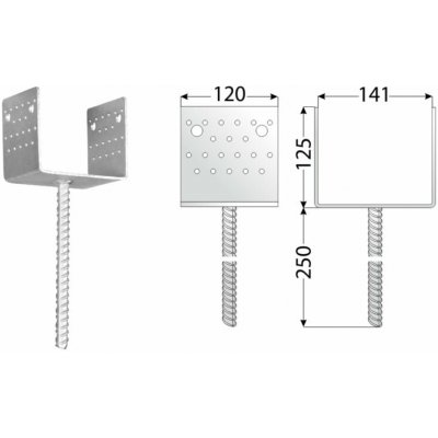 Domax zapuštěná patka sloupku typu U PSS 140 U - 141 x 120 x 125 x 4.0 mm 4 ks – Sleviste.cz