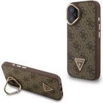 Guess PU 4G Strass Triangle Logo Stand Camera Frame MagSafe pro iPhone 16 Brown – Zboží Mobilmania