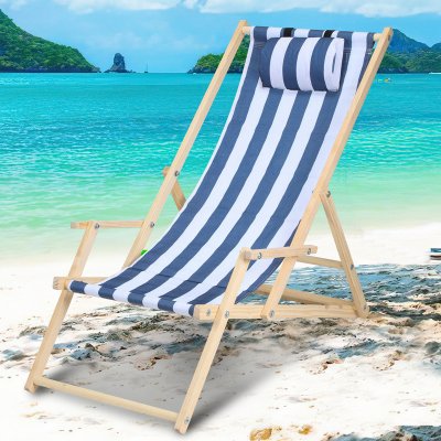 Jiubiaz Deckchair Beach Deckchair Relax Lounger Self-assembly modré bílé