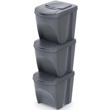 PROSPERPLAST Sada 3 odpadkových košů SORTIBOX 3 x 25 l šedý kámen