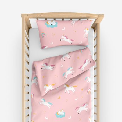 Goldea dětské bavlněné povlečení do postýlky - veselí jednorožci 90 x 120 a 40 x 60 cm – Zboží Mobilmania