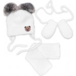 Baby Nellys Dětská sada zimní čepice s šálou rukavičky 3D Teddy Bear bílá – Zboží Dáma