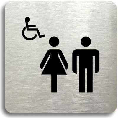 Accept Piktogram "WC ženy, muži, invalidé II" (80 × 80 mm) (stříbrná tabulka - černý tisk bez rámečk