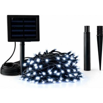 DECOLED LED venkovní solární světýlka na zahradu 20 m, ledově bílá, 200 diod, černý kabel IP44, solární panel – Hledejceny.cz