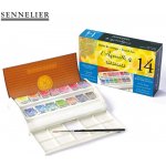 Sennelier sada akvarelových barev, 14 půlpánviček + štětec – Zboží Dáma