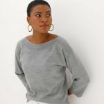 Pulovr s lodičkovým výstřihem a 7/8 rukávy šedý melír – Zboží Mobilmania