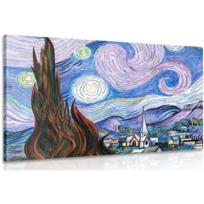 Obraz reprodukce Hvězdná noc - Vincent van Gogh - 120x80 cm – Hledejceny.cz