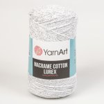 Pletací / háčkovací příze YarnArt MACRAME COTTON LUREX 2mm 720 bílá, jednobarevná, lesklá 250g/205m