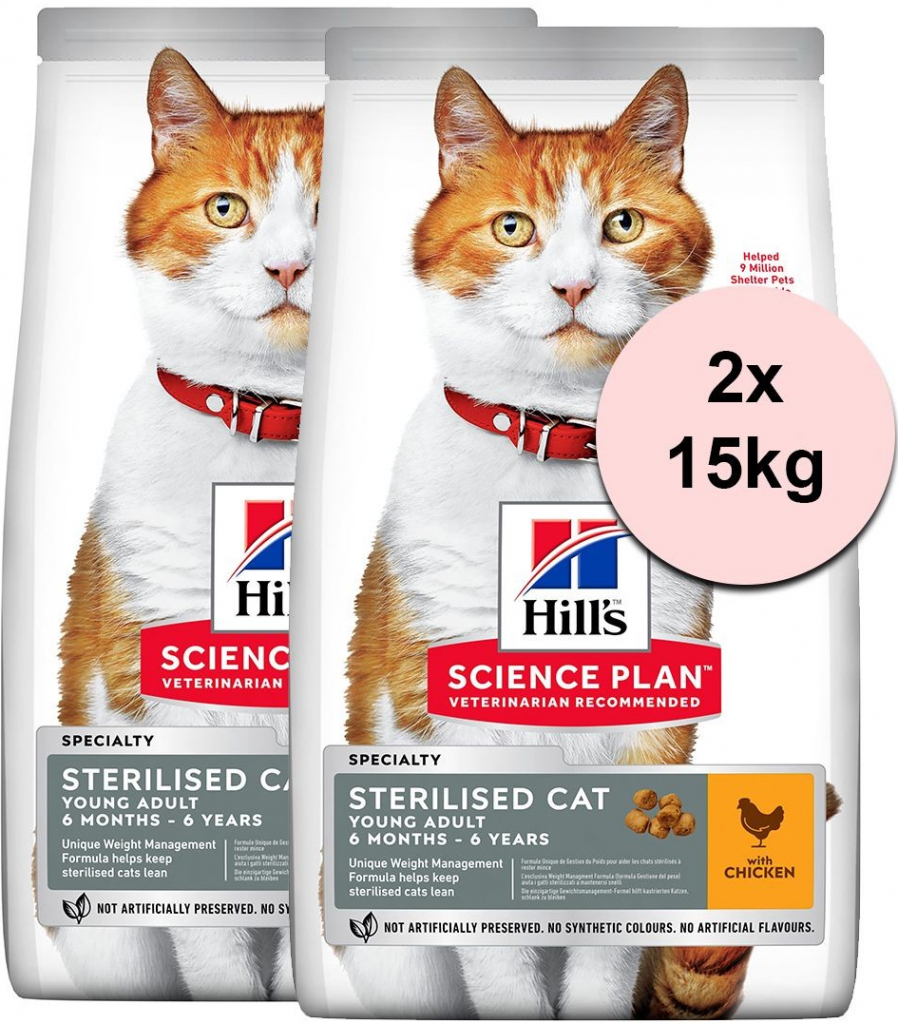 Hill\'s Science Plan Feline Young Adult Sterilised Cat Chicken 2 x 15 kg
