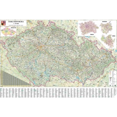 Excart Maps ČR - nástěnná automapa 135 x 90 cm Varianta: bez rámu v tubusu, Provedení: papírová mapa (vydání 2016)