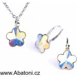 Swarovski Elements Flower stříbrná sada náušnice a přívěsek s řetízkem bílá kytička květinka 39143.1 Crystal AB bílá křišťálová duhová měňavá – Zboží Dáma